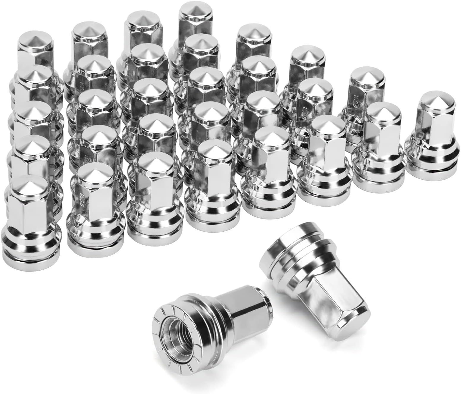 DYNOFIT 14mmx1.5 OEM/Stock Lug Nuts Compatible with 2017-2022 Ford F-250 & F-350, 32 Pack HEX21mm (13/16") One-Piece Design Factory Chrome Wheel Lug Nuts HCPZ-1012-B HCPZ-1012-A