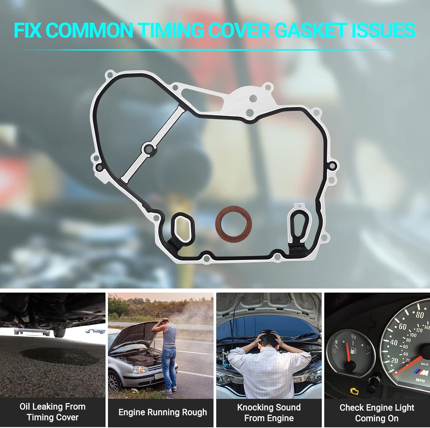 Timing Cover Gasket Kit - Compatible with 2.0L 2.4L Chevrolet Cobalt, Equinox, HHR, Malibu, GMC Terrain, Buick Regal, Verano - Replace TCS46079, 24435052