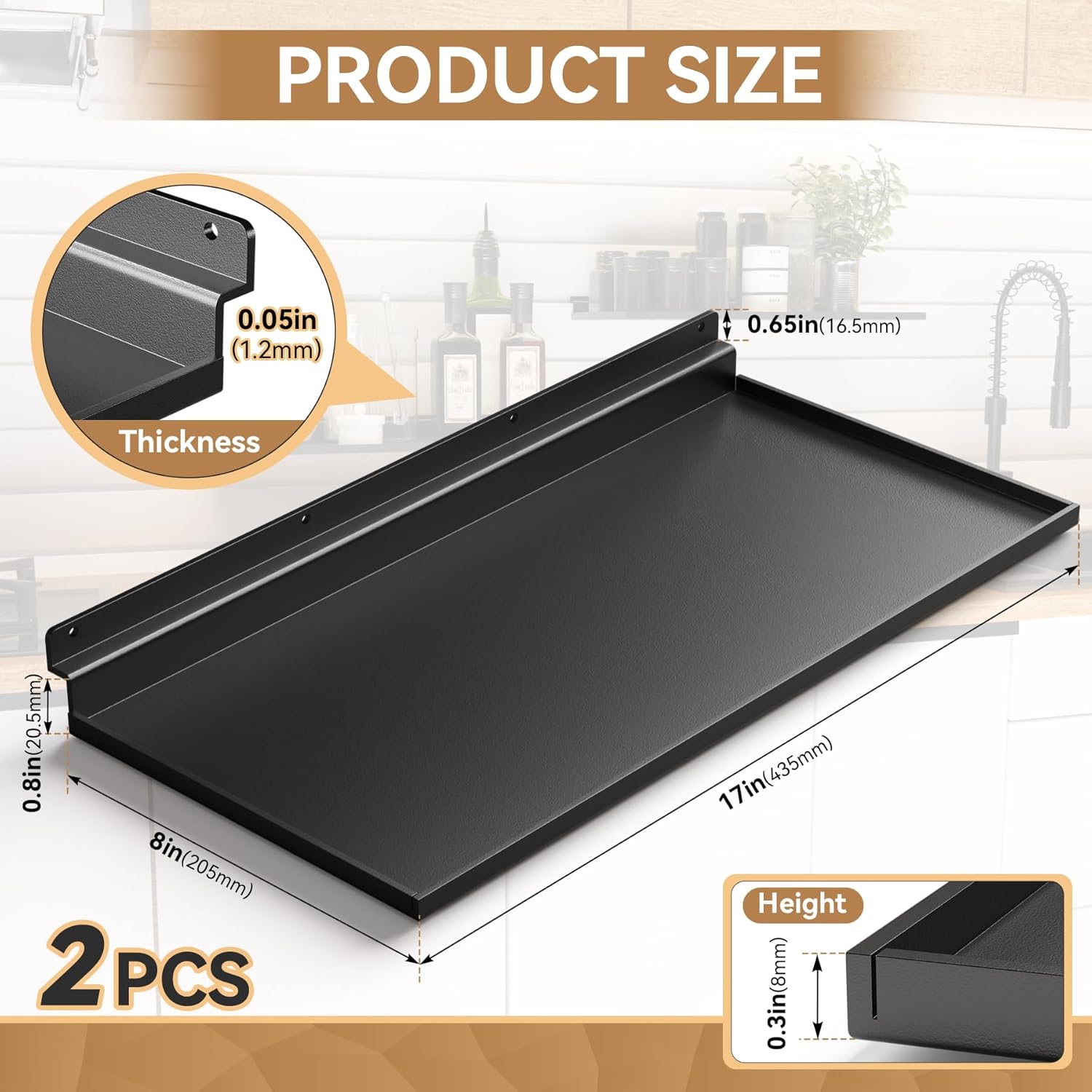 2 Pack Slatwall Shelves,17X8 Inch Large Slat Wall Shelves,Heavy Duty Slatwall Accessories,Black Metal Wall Shelve for Retail Display Shelves,Garage Organizer,Home Storage