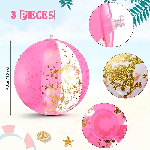 Miniatura 8 de Pelota inflable de 16 pulgadas con purpurina para playa confeti bolas de playa bolas de arena rosas para adultos niños niñas juguete de playa para