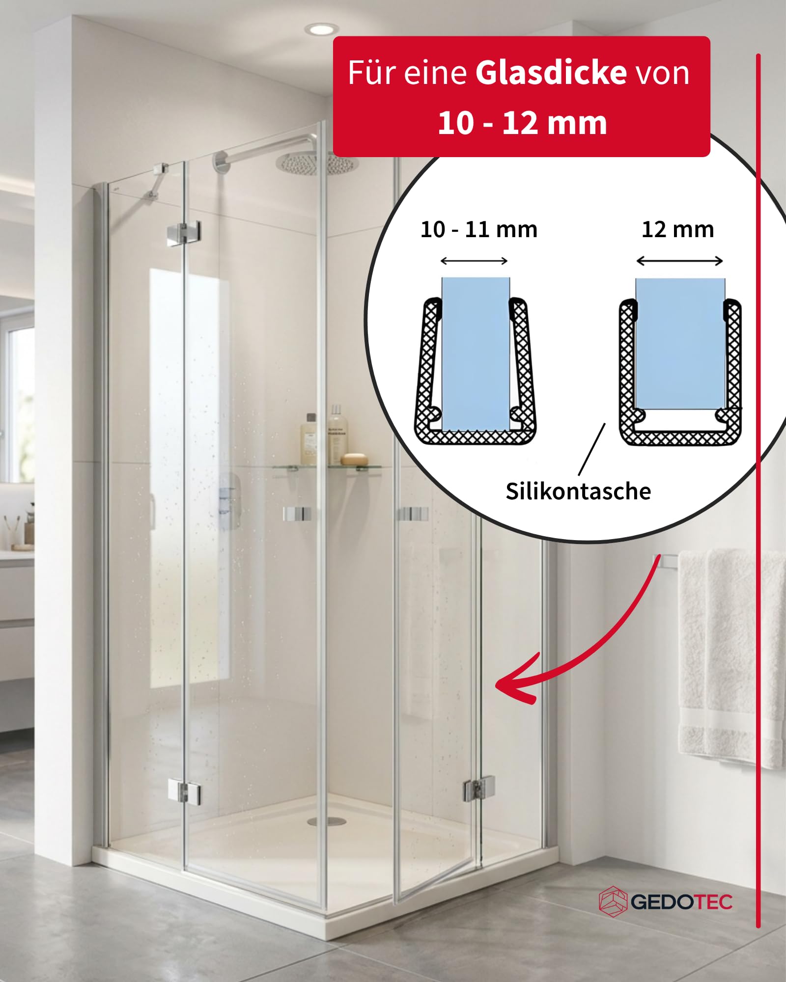 Gedotec Magnetduschdichtung für Duschtüren wasserabweisend - 1 Paar Profil-Dichtung 90° - Länge: 2 m - Duschdichtung 10-12 mm - Magnetdichtung PVC Transparent, Duschkabinen Dichtungen Duschwand