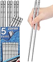 ZDPMK Stainless Steel Chopsticks - 5 Pairs Reusable, Dishwasher Safe, Non-Slip Metal Chopsticks for Japanese Chinese Korean Cuisine