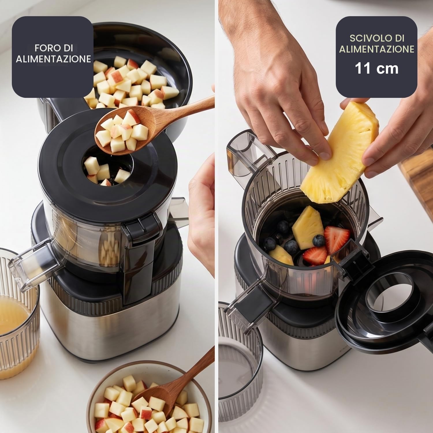 Black+Decker - Estrattore Succo Frutta/Verdura | Bocca 110 mm | Spremitura a freddo | Antiossidazione | 800 ml succo / 600 ml polpa | Funzione Reverse | Filtro lavabile in lavastoviglie | Antiscivolo