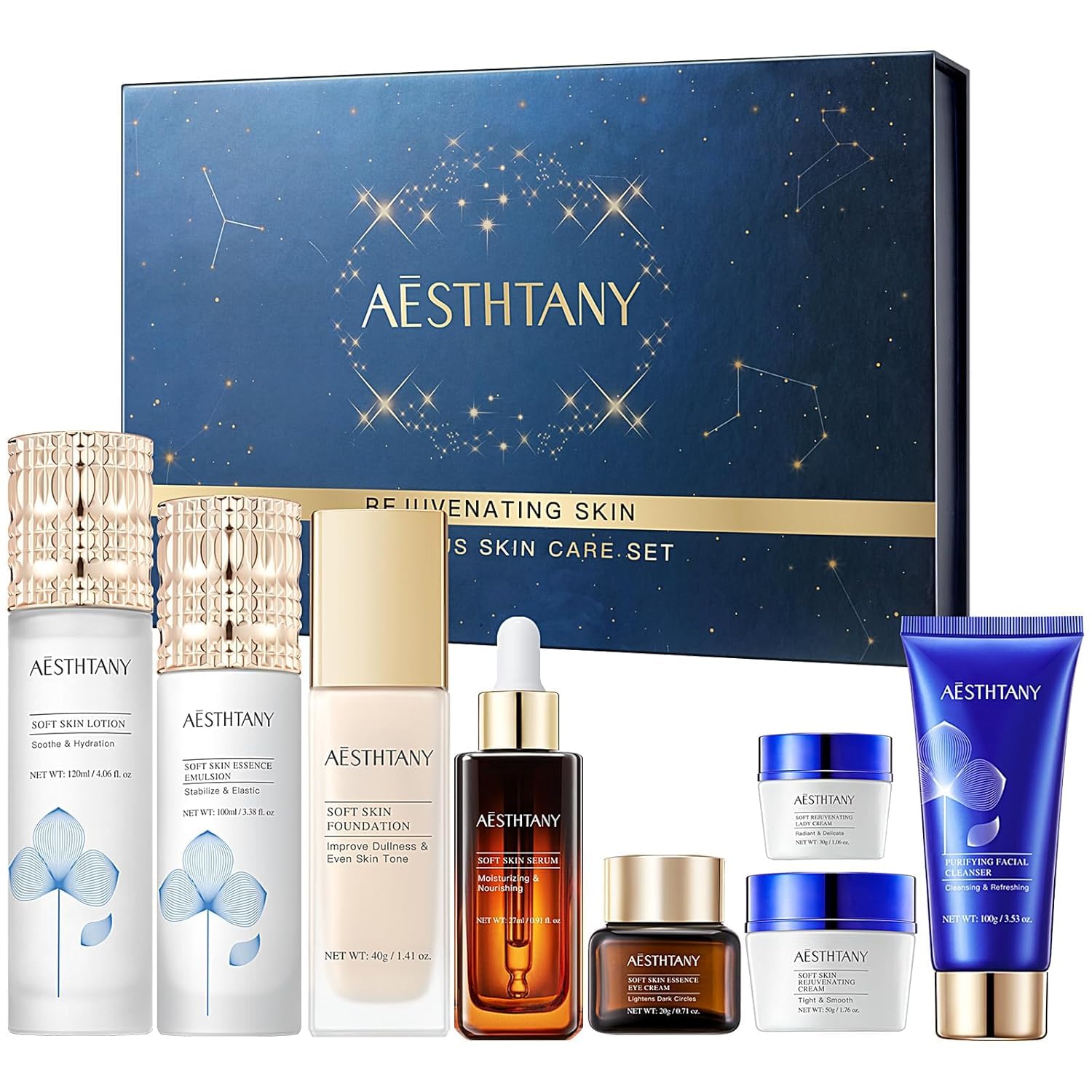 O'KADY Rejuvenating Beauty Luxury 8-Piece Skincare Set,Light Lines&Delicate and Smooth Skin Tone,Korean Skin Care Set,Beauty Gift Sets Women for Valentine,Mother's,Valentine's Day