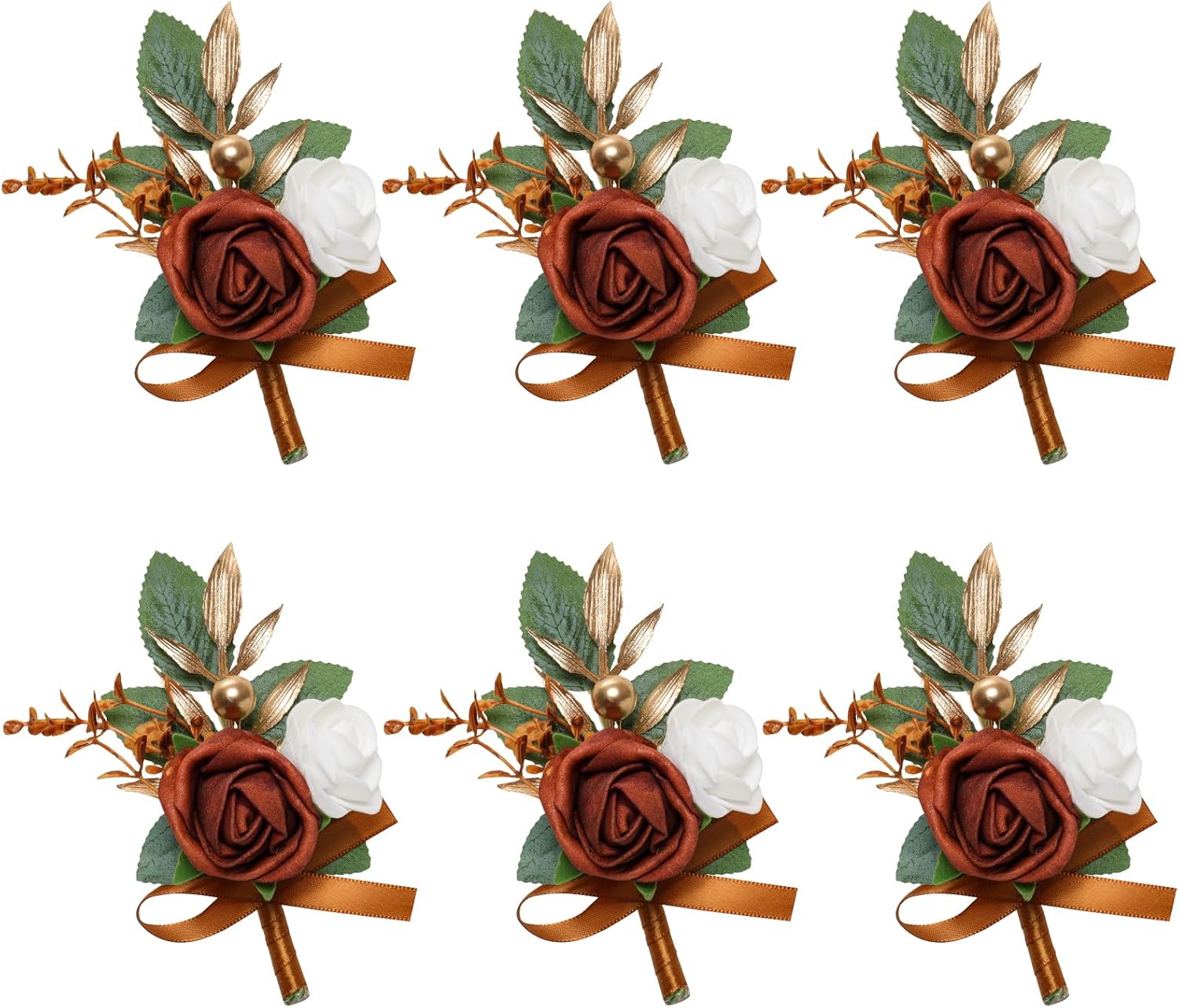 6 pcs Burnt Orange Boutonniere for Men Wedding Groom Groomsmen Best Man Terracotta Artificial Flowers Boutonniere for Fall Rustic Wedding Ceremony Anniversary Prom Flowers Formal Dinner Party 6 Orange