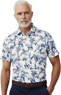 Partner Sportswear Golf Shirts for Men, Short Sleeve Print Moisture Wicking Wrinkle Resistant Collared Shirt