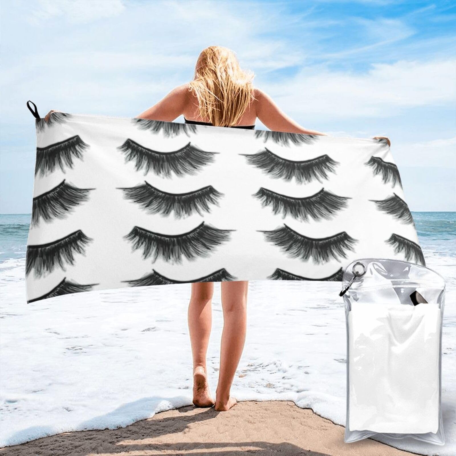 WYCZHY Eyelash Print Beach Towel Soft Quick Dry For Spa Pool Gym Vacation Travelers Women Men Adults Sauna Gift