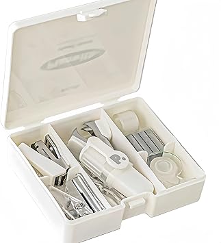 8 Piece Mini Office Stationery Kit - Includes Storage Case, Perfect for Portable, Efficient Work and Study for Students, Teachers, Office Workers, White