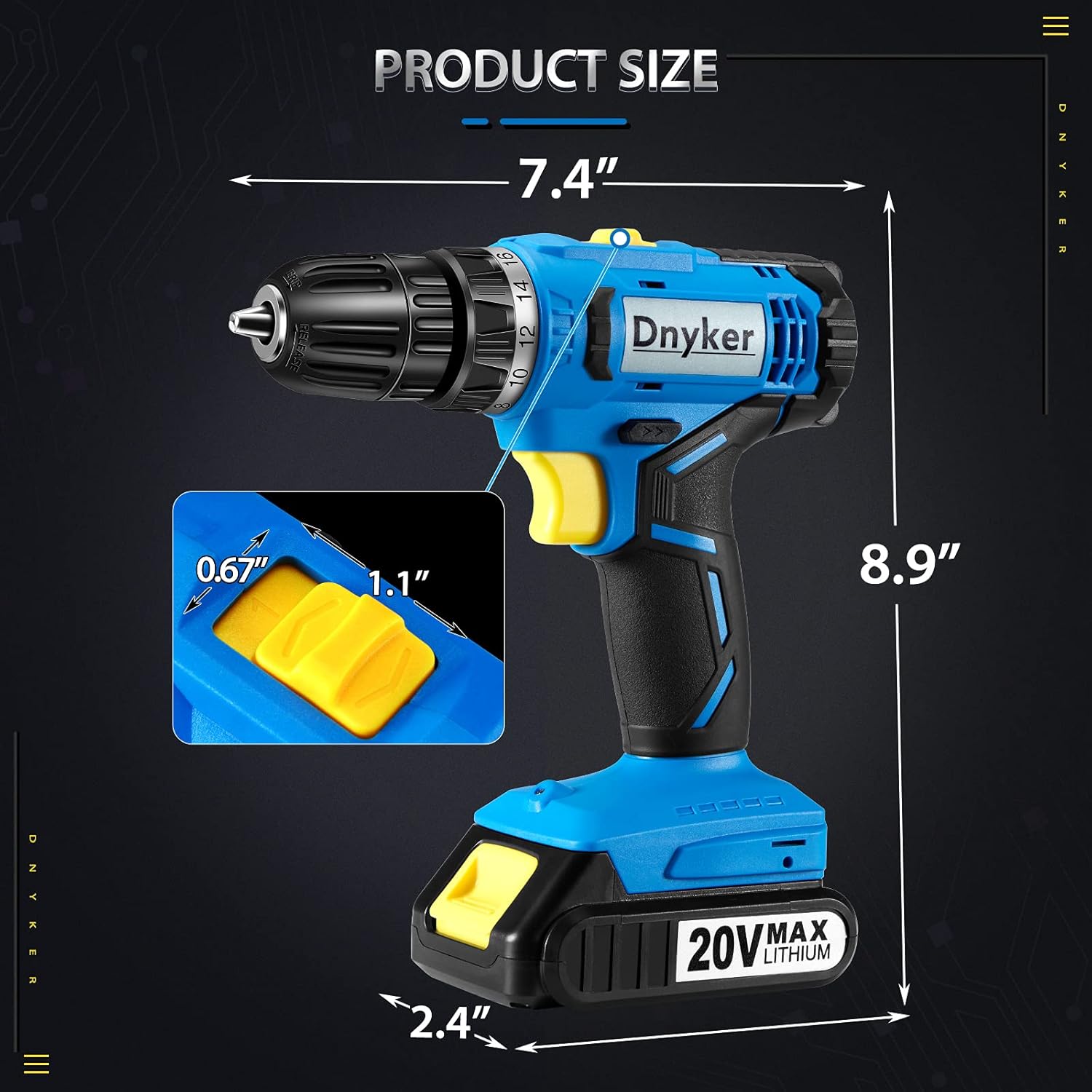 DNYKER 20V MAX Cordless Drill, 49pcs Accessories Drill Set 2000mAh Li-ion Battery 3/8’’ Keyless Chuck with 330 in-lb Torque 18+1 Clutch, 1600rpm 2 Speed Power Drill Driver Built-in LED Light for Home : Tools & Home Improvement
