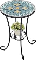 VCUTEKA Green Mosaic Outdoor Side Table 14'' - Tile Top Metal Frame Patio Accent End Table for Garden Balcony Porch Indoor Use