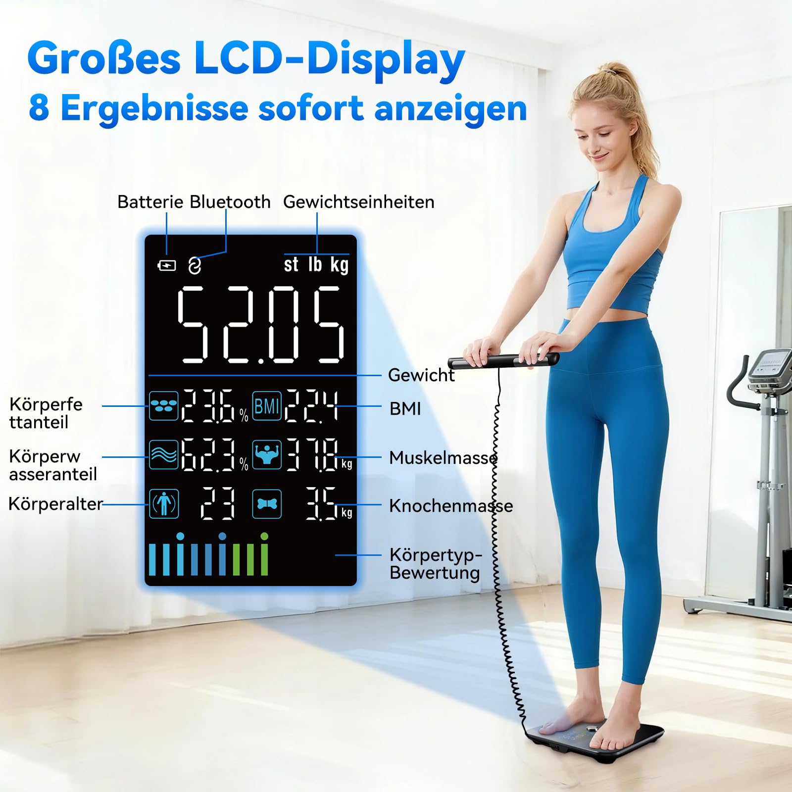 Körperfettwaage mit Handsensoren, Lepulse P1 Körperanalysewaage mit App, Waage mit Körperfett und Muskelmasse, Personenwaage mit Körperfettanalyse für 24 Nutzer, 20 Messdaten, Schwarz