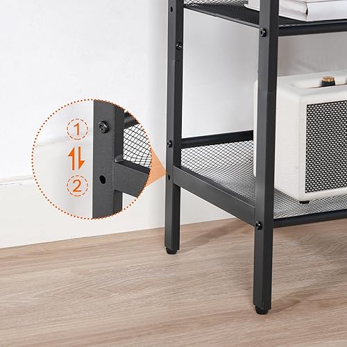 Miniatura 7 de HOOBRO Mesa auxiliar negra, mesa auxiliar de metal de 3 niveles, mesa negra pequeña con 2 estantes planos o inclinados ajustables para espacios