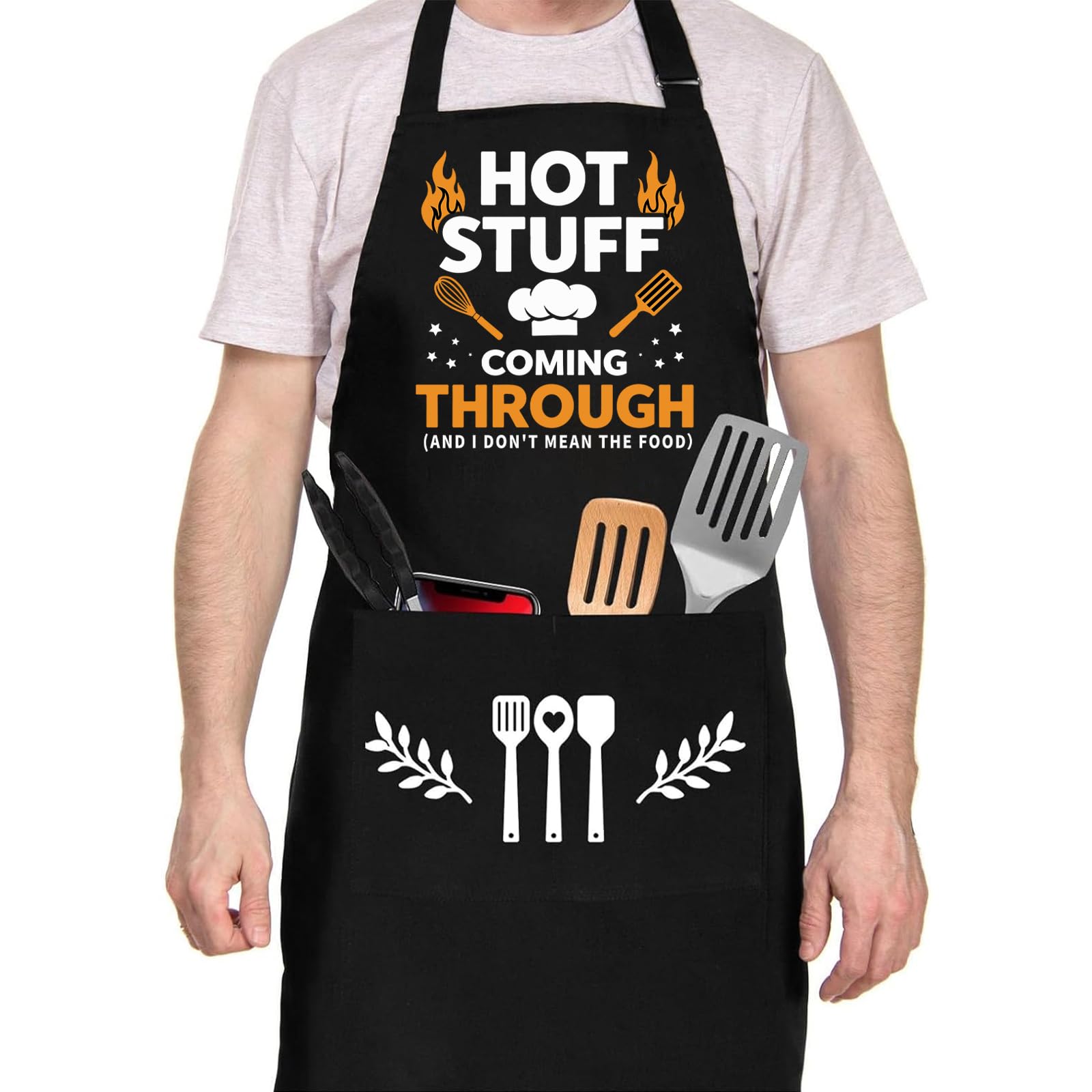 Tarklanda Funny Cooking Grilling BBQ Aprons for Men, Adjustable Chef Kitchen Apron with 2 Pockets, Birthday, Christmas Father Day Gifts for Men, Husband, Dad, Son, Boyfriend, Him, Black