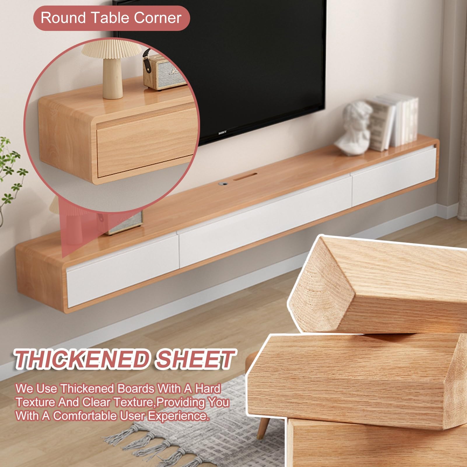 Soporte De TV De Pared con 2 Cajones, Centro De Entretenimiento Flotante, Estante De Almacenamiento para Dormitorio O Sala De Estar, Blanco, 120 Cm.