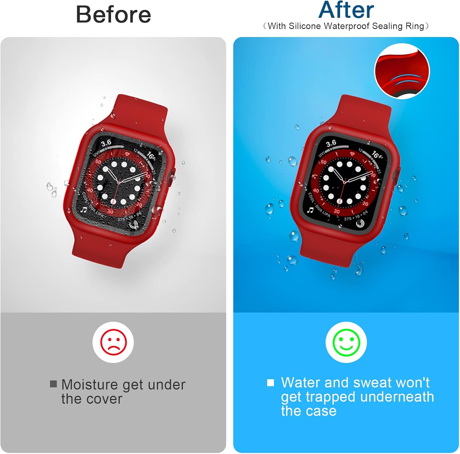 BELONGME [2 Pack] Compatible for Apple Watch Series 7 SE 6 5 4 Screen Protector Case 45mm 44mm 41mm 40mm, Waterproof Hard PC Full Protective Cover Bumper for iWatch Case Men Women (40mm Red).