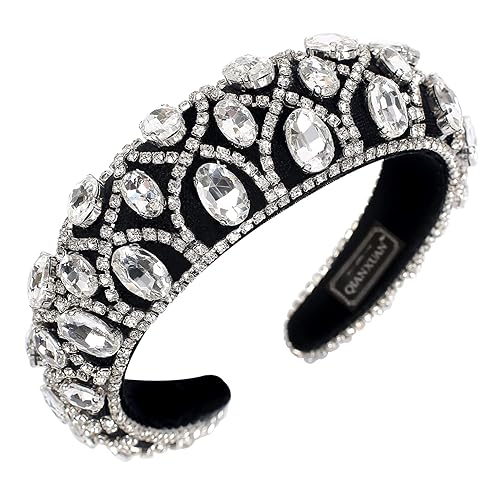 Miniatura 1 de Diademas de diamantes de imitación de cristal para mujer, diademas de perlas blancas para niñas, diadema acolchada, cadena de joyería de terciopelo