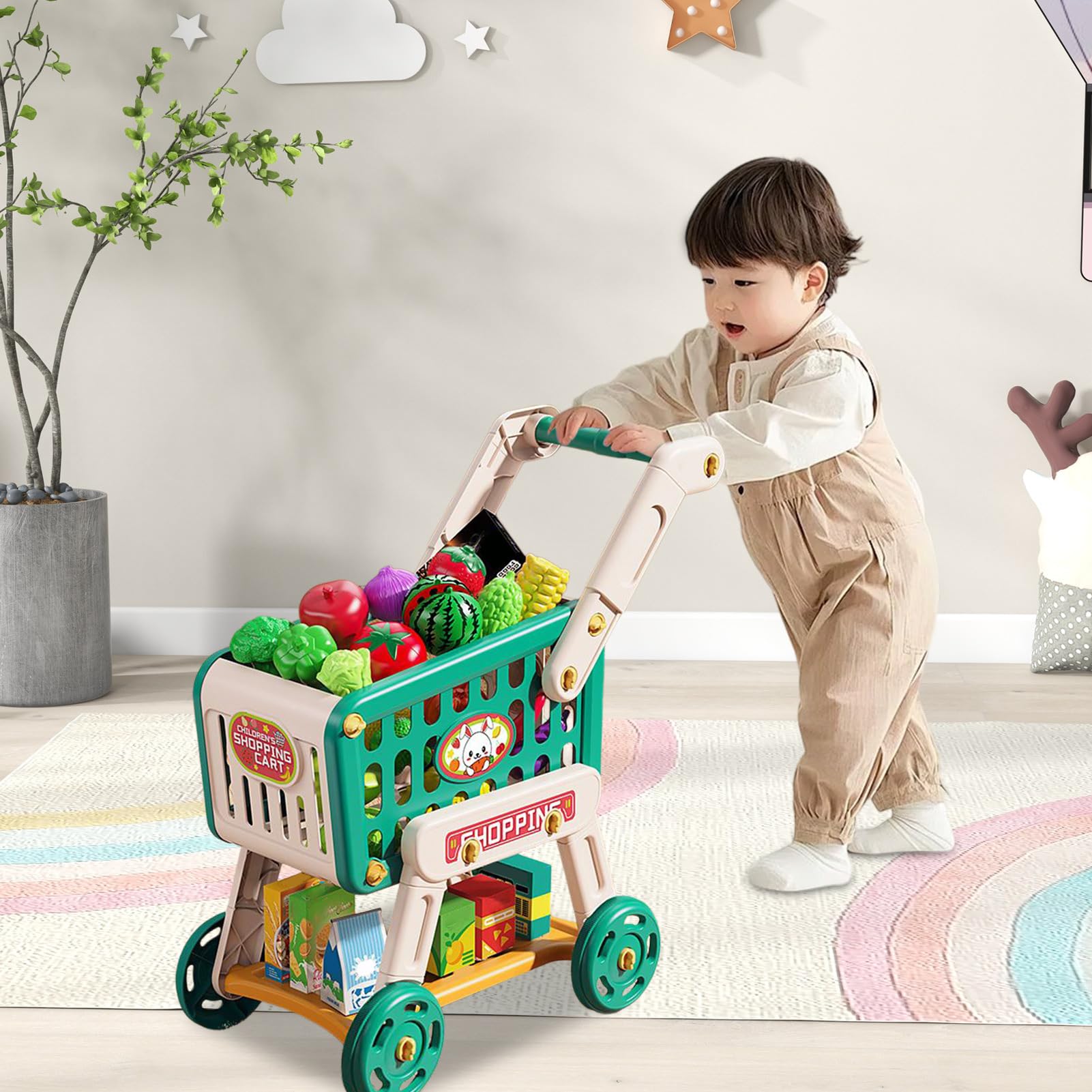 Carrello Della Spesa Giocattolo Per Bambini, Con Verdura Rimovibile, Base Anti-ribaltamento, Educativo Per Conteggio E Forme