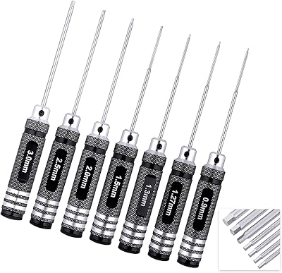RC Hex Screwdriver Set 0.9mm 1.27mm 1.3mm 1.5mm 2.0mm 2.5mm 3.0mm 7pcs Allen Wrench Repair Tool Kit for RC Models