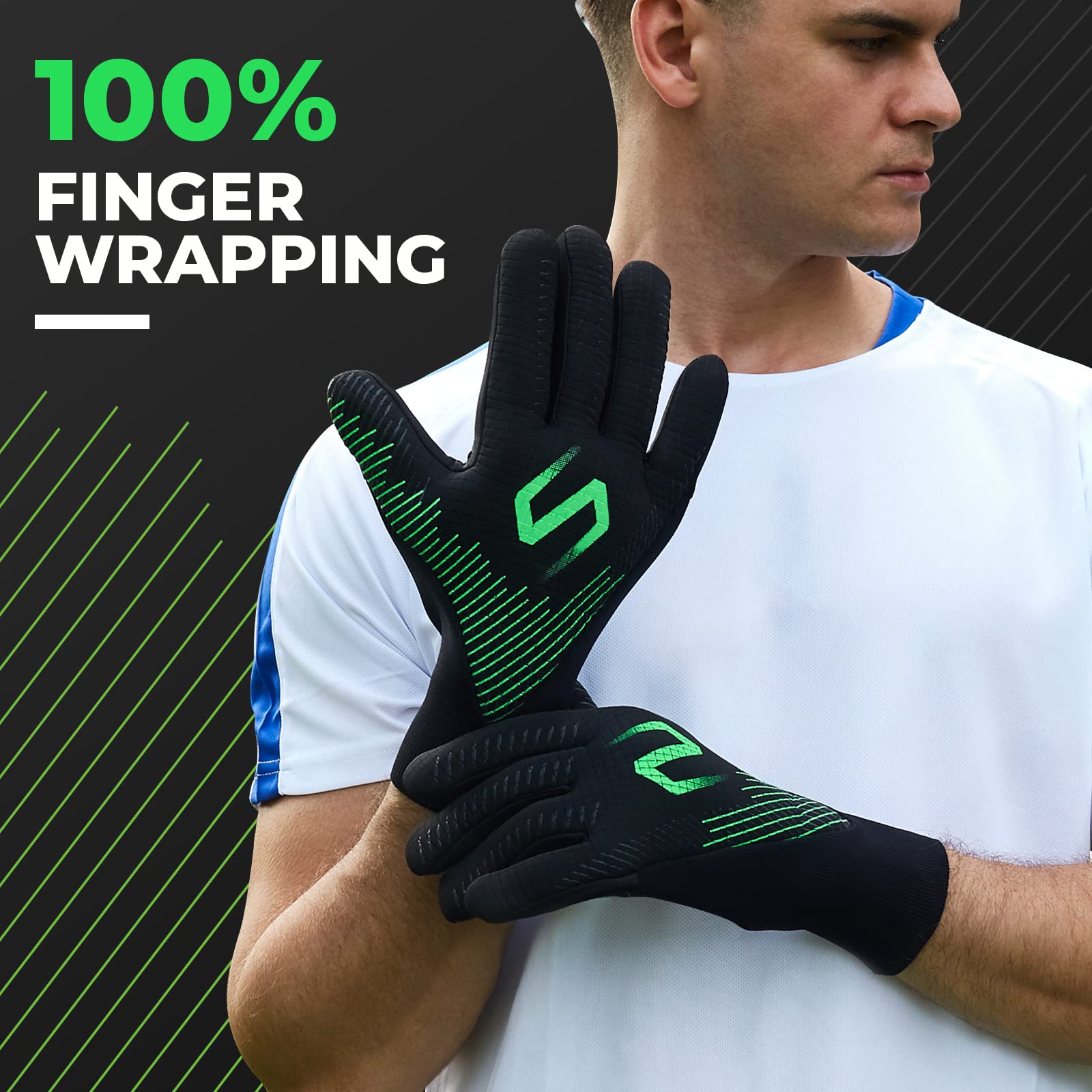 WVVOU Gants de Gardien de But, Gants de Football, Gants de Foot Gardien de But Respirants en Latex, 4 mm, Coupe négative, pour Enfant, Adultes et Jeunes
