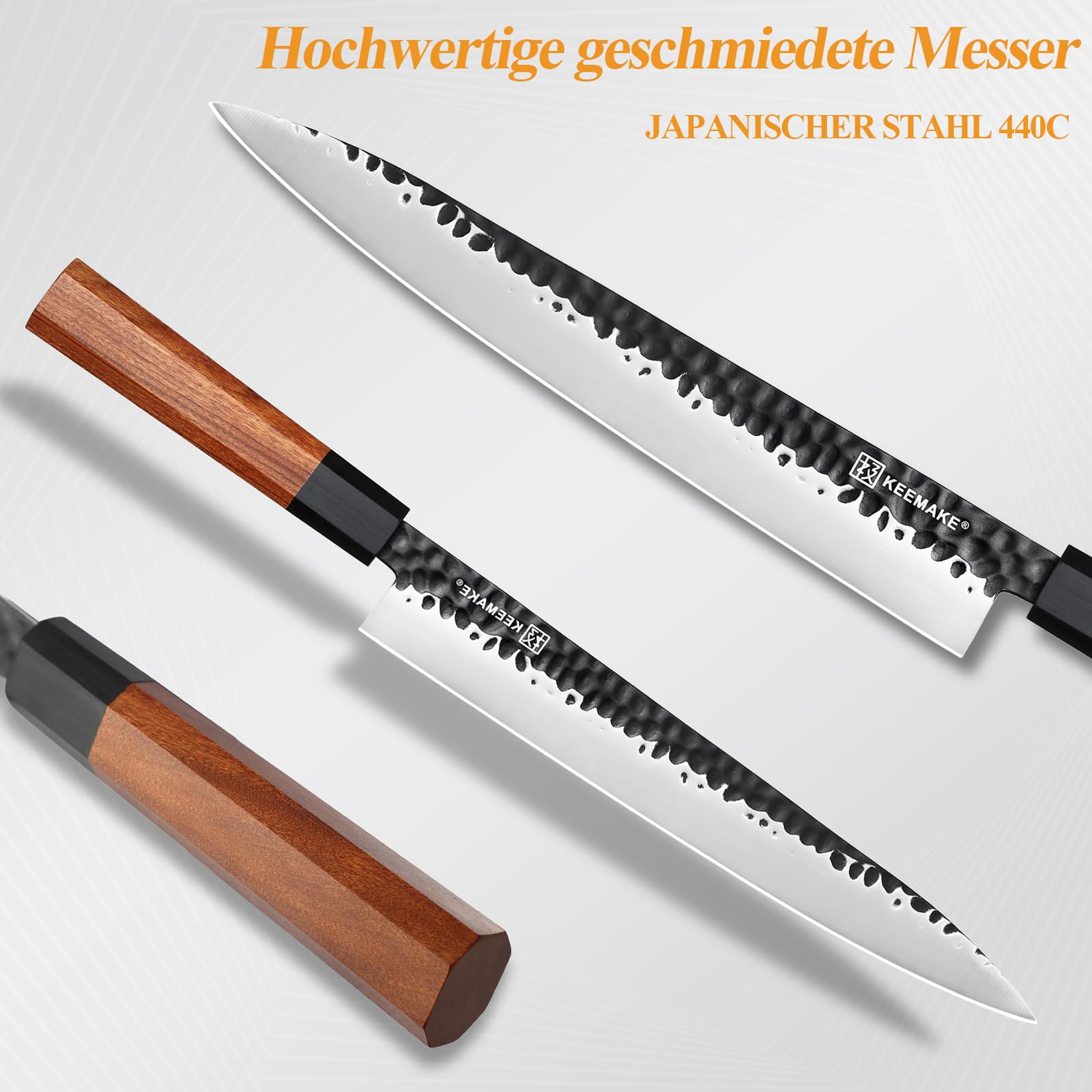 KEEMAKE Profi Sushi Messer 25 cm – Japanisches Sashimi Klingen-Extra Scharf – Yanagiba Fischmesser & Filetiermesser aus Hochkohlenstoffstahl – mit Holzgriff und Geschenkbox, vatertagsgeschenk