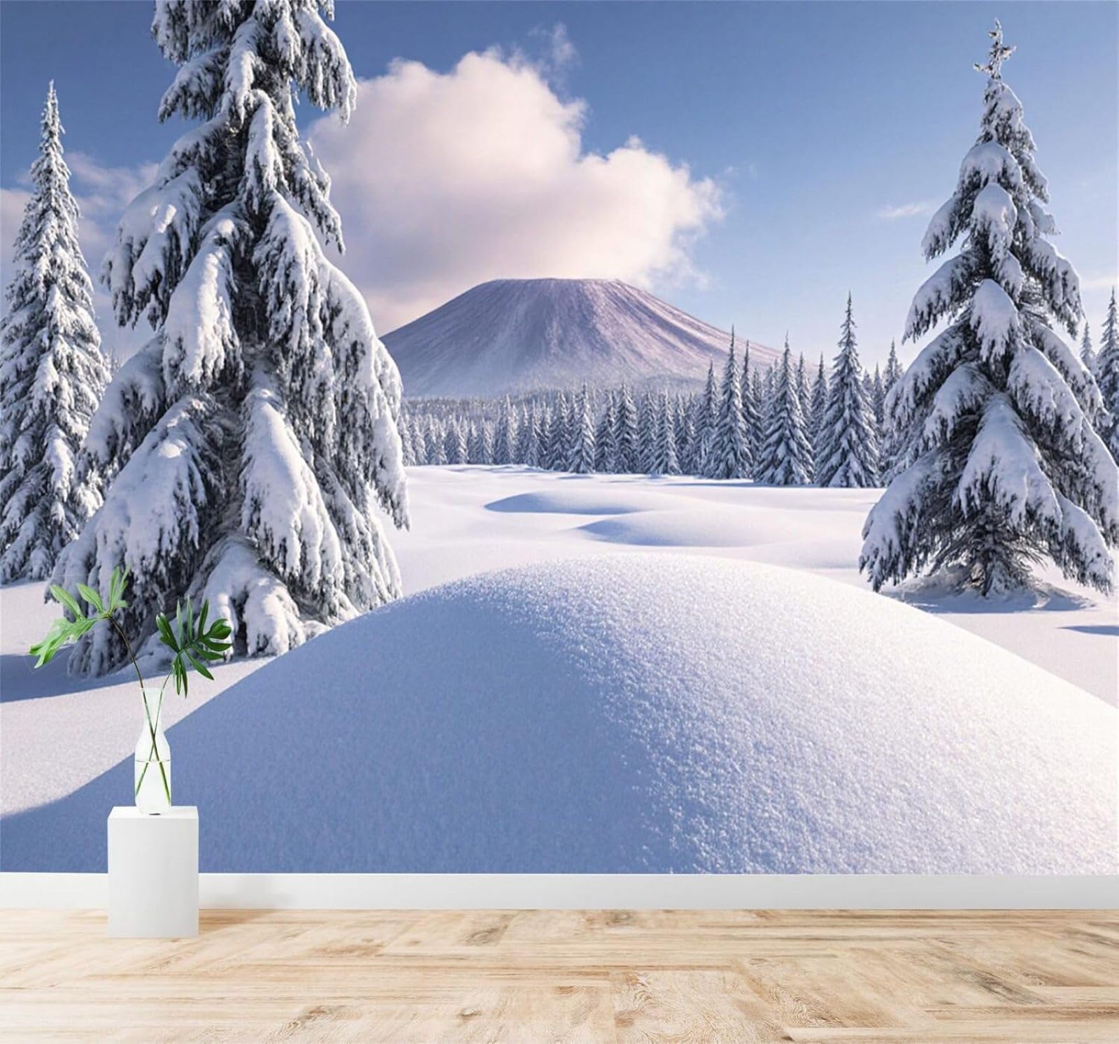 Xlming 400Cm×280Cm(B×H) Winter Pine Trees Forest Mountain Peaks Snowy Landscape 3D Wallpaper Silky Texture Home Study Office Grey Dining Room Sofa Bedroom Living Room Tv Backdrop-400Cm×280Cm