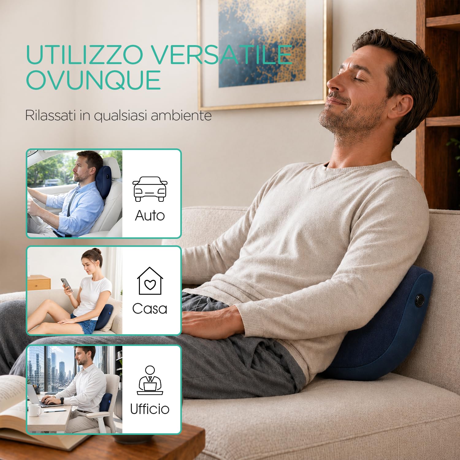 Cuscino Massaggiante Shiatsu Senza Fili–Massaggiatore Schiena e Collo Ricaricabile per Alleviare il Dolore e la Relax,Massaggio Profondo con Funzionamento Silenzioso,Regalo Perfetto YZ300