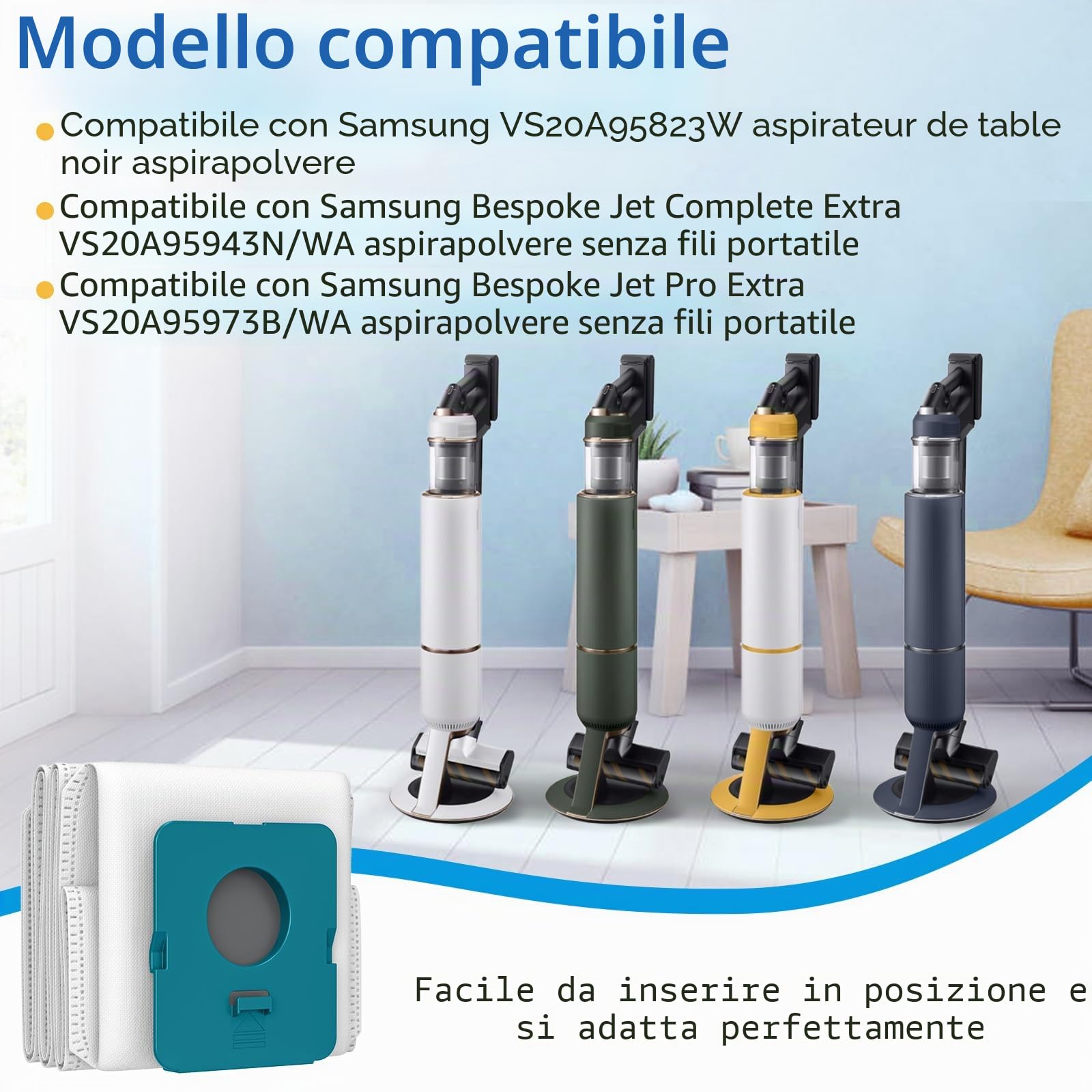 Sacchetti per aspirapolvere compatibili con Samsung Bespoke Jet Pro Extra | VCA-ADB952 - Sacchetto per aspirapolvere Samsung Complete Extra Handheld VS20A95973B / VS20A95823W / VS20A95943N