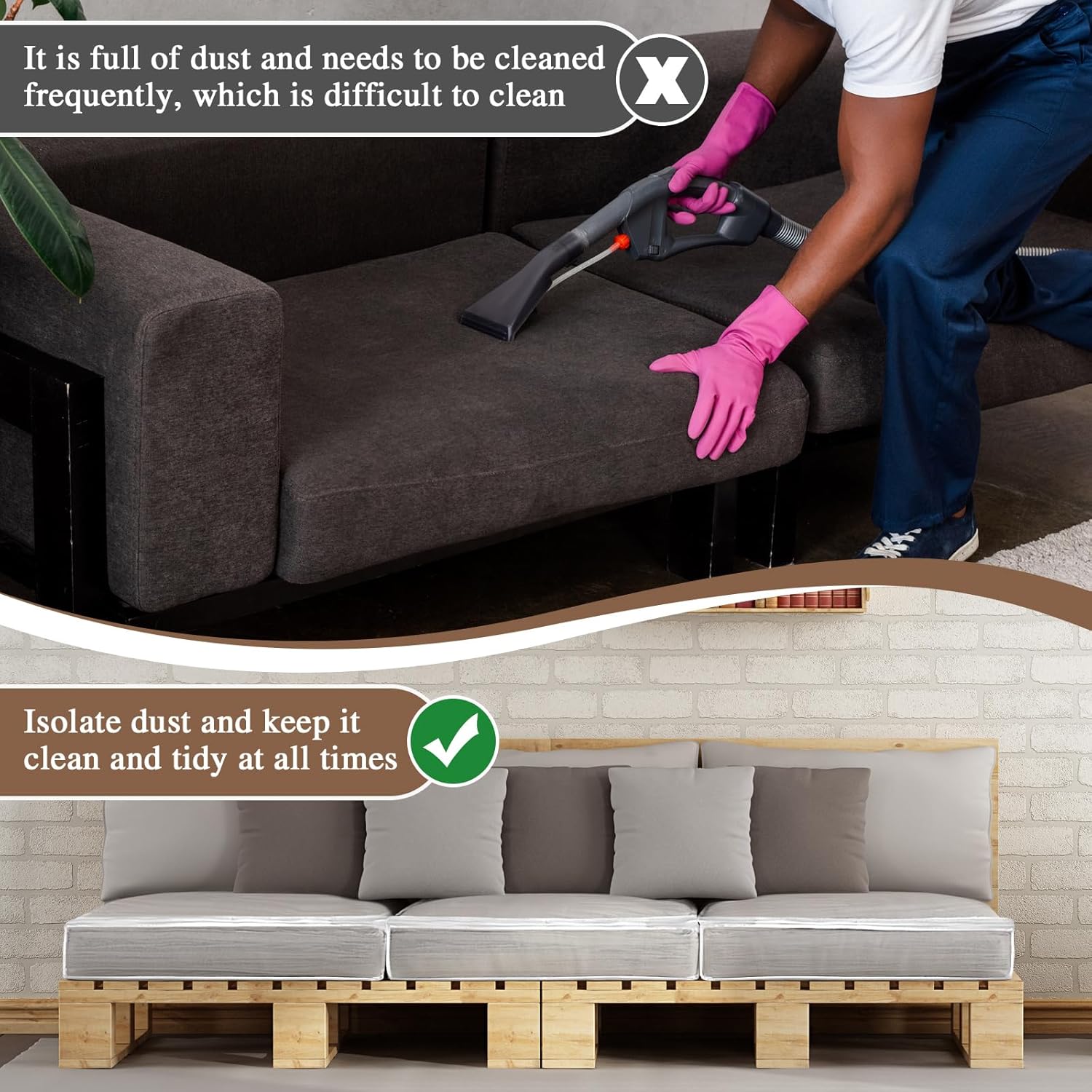 Barydat 4 Pcs Plastic Sofa Seat Cushion Covers L Shape Sofa PVC Waterproof Couch Cover Wear Resistant Sectional Couch Furniture Seat Slipcover for Against Cat Dog Clawing Scratching