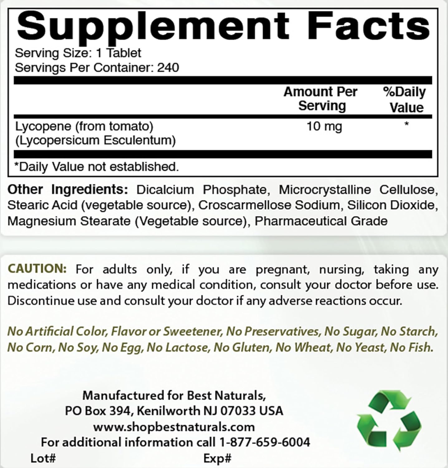 Best Naturals Lycopene Tomato Extract 10 mg 240 Tablets (Pack of 2)