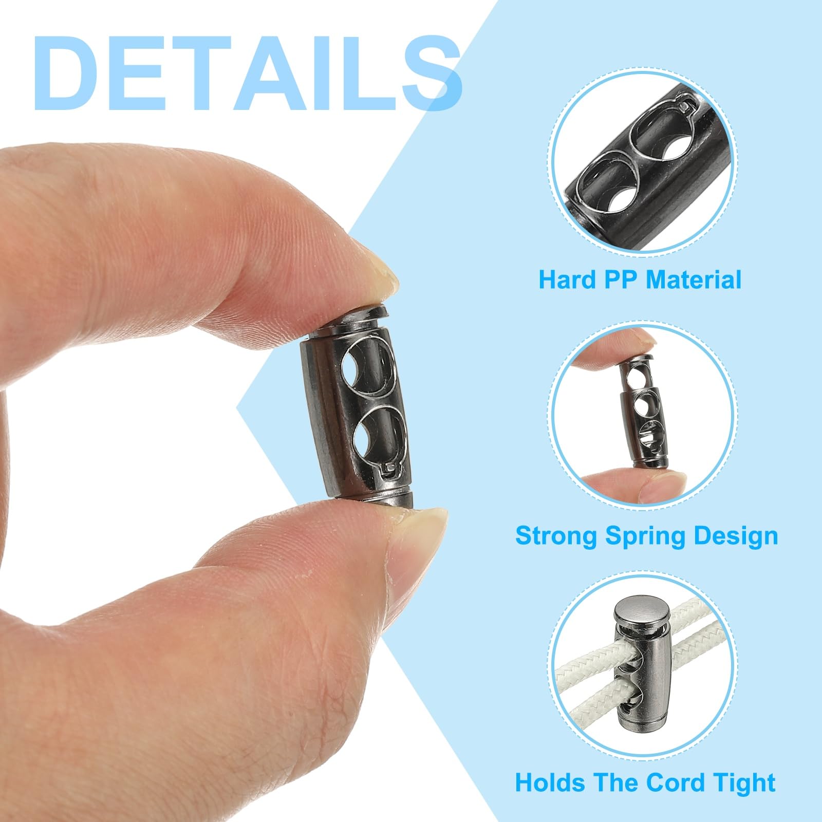 PATIKIL 24PCS Metal Cord Locks for Drawstrings Spring Cord Lock Toggles Stopper Clamp 2 Holes Adjustable Slider End Fastener for Paracord Outdoor Bag Shoes Backpack Black - Image 3