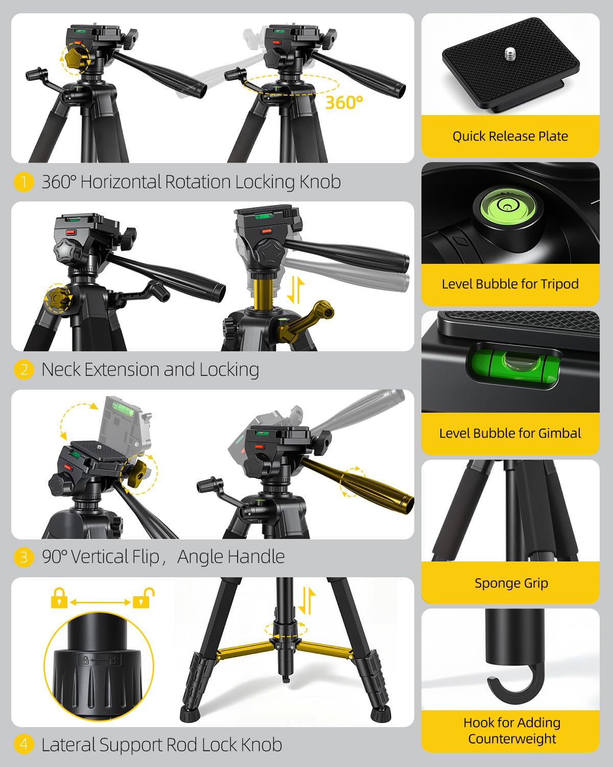Treppiede in Alluminio 150 cm per Livellatori Laser | 0.8 mm Spessore & Gambe Esagonali | Testa Panoramica 360° | Doppia Filettatura 1/4" & 5/8" | per Laser Linea, a Punto e Professionali