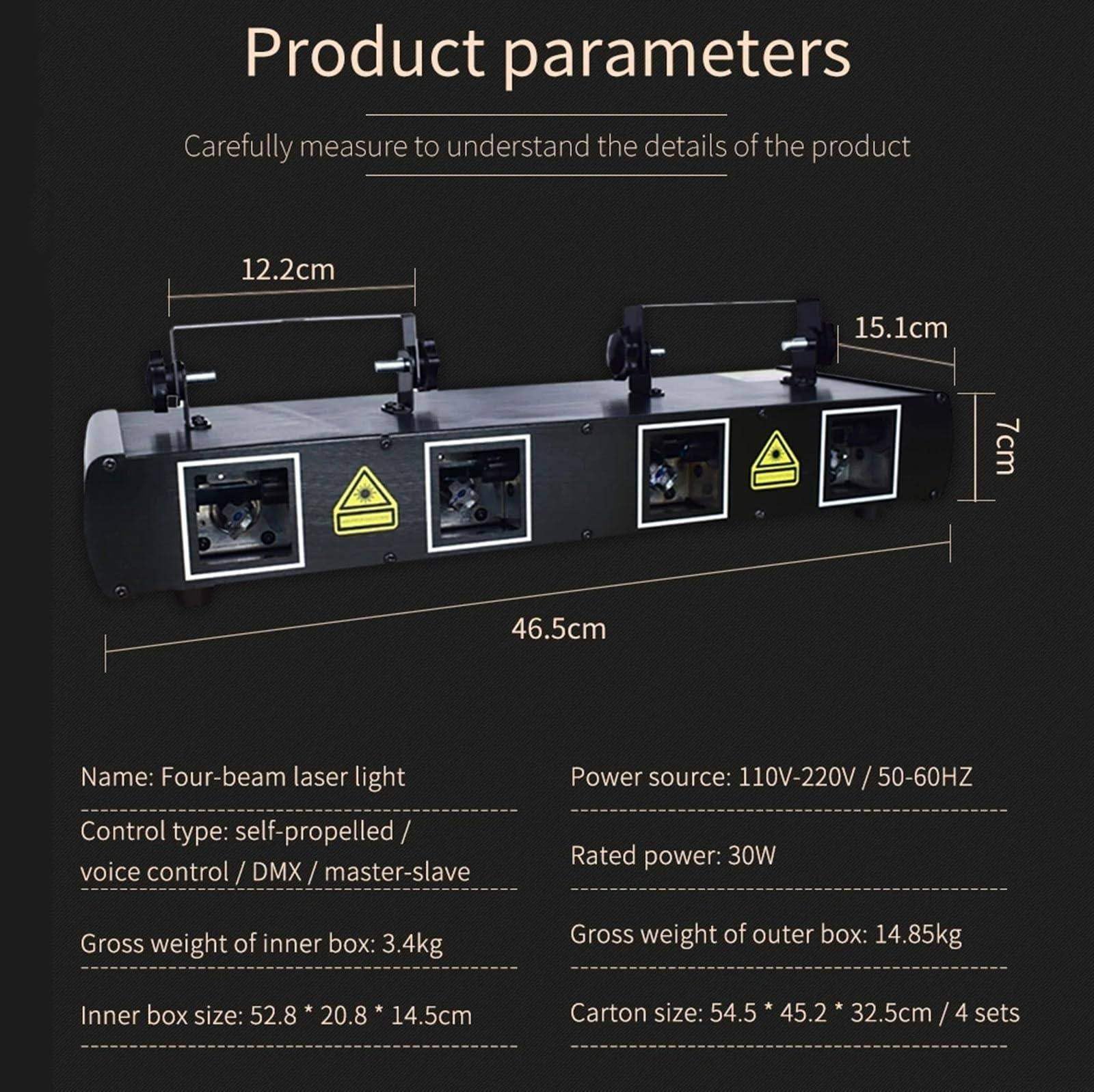 Oświetlenie imprezowe RGB - 4 w 1 z ponad 100 wzorami i 300 efektami, oświetlenie 3D na imprezy, urodziny, dekoracje, kluby, karaoke, bary, tańce