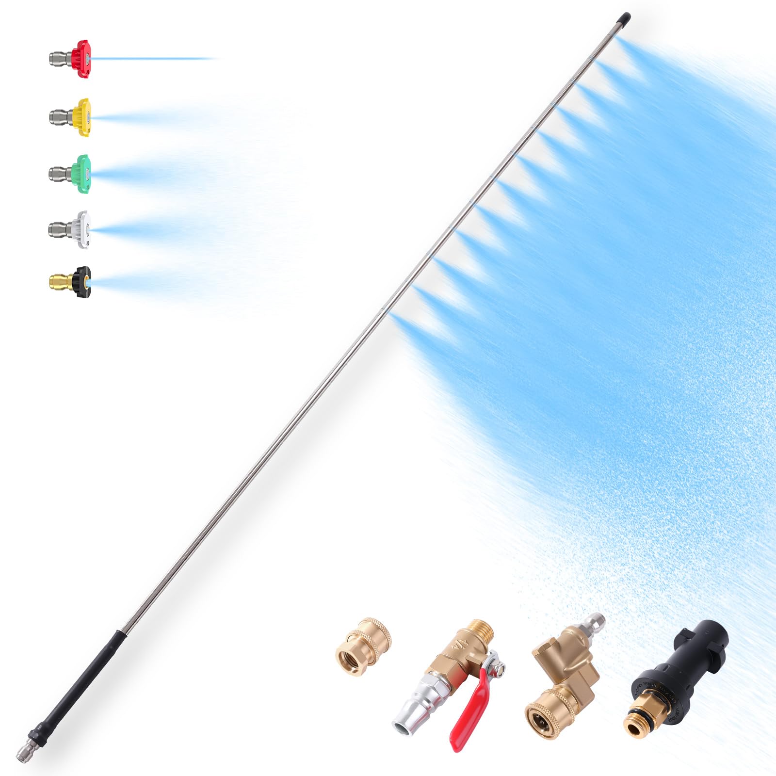 40in Radiator Cleaning Wand,Radiator Flush And Cleaner Tool,Radiator Genie Water Air Cleaning Wands,12 linear water outlet holes,Max 5000PSI Pressure Washer,Fit Over Household Cars,Trucks,RV