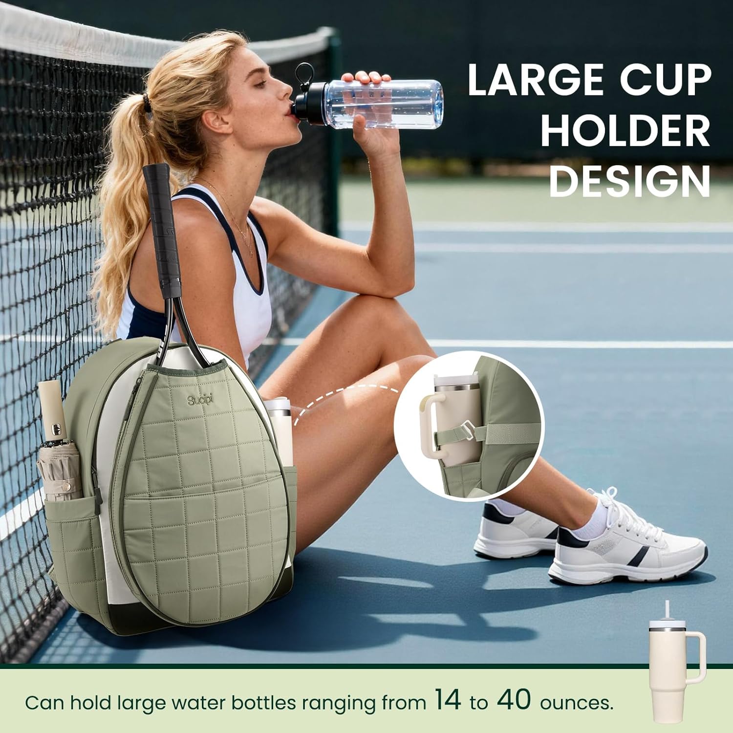 Sucipi Tennis Bags for Women, Quilted Tennis Racket Bag Backpack for Tennis Racquet, Pickleball Paddles, Badminton