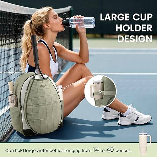 Miniatura 2 de Sucipi Bolsa de tenis, mochila de tenis para mujer con portavasos y compartimento para zapatos, bolsa acolchada profesional para raqueta de tenis