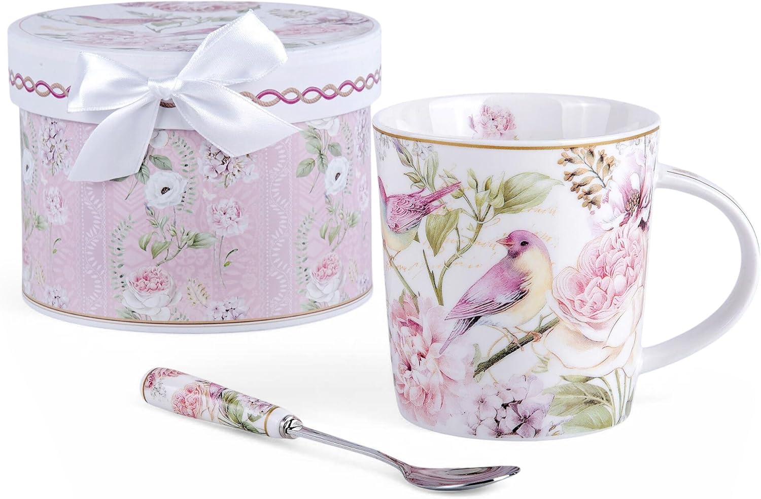 STP GOODS Porcelain Tea/Coffee Cup in Gift Box Fine Porcelain Coffee Cup Tea Cup Set of One (Birds in Rose)