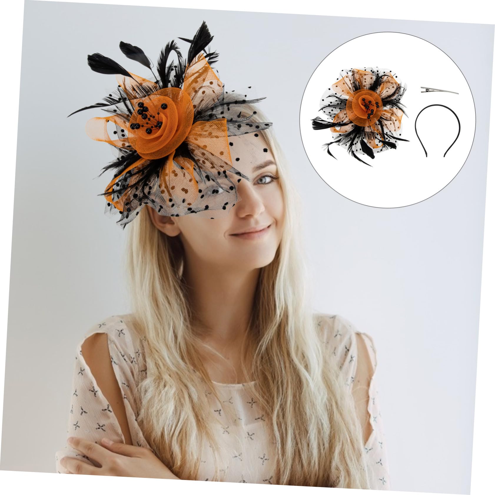 VICASKY 4 Pièces Bandeau Cheveux Délicat Maille Noire et Orange Accessoire de Coiffure pour Mariage Cocktail et Fête Cosplay