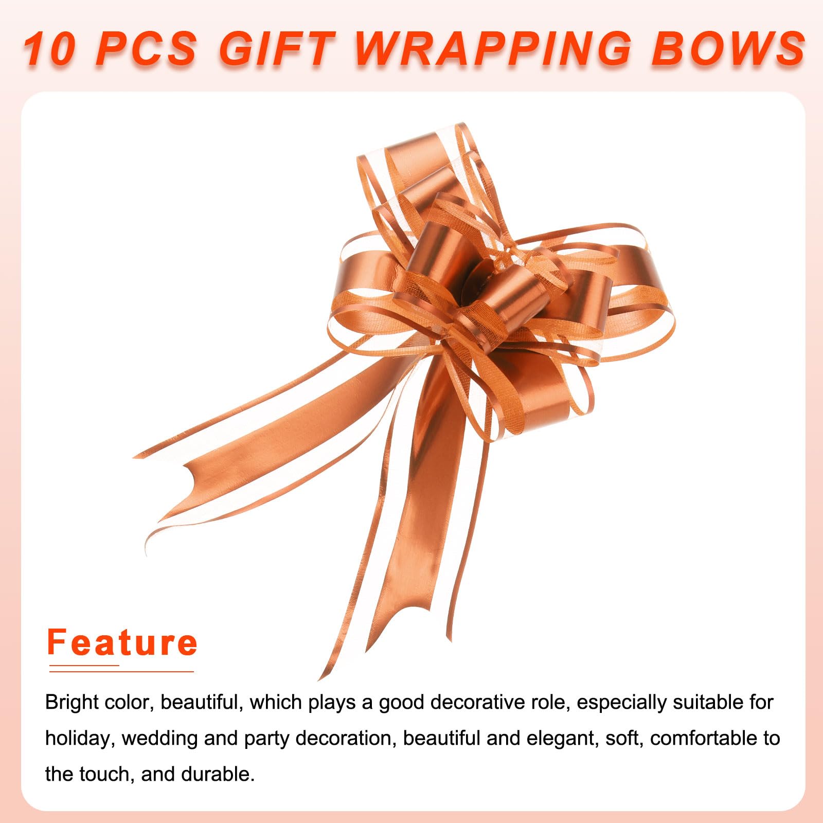 Uxcell 10pcs 6 Inch Large Pull Bow Gift Wrapping Organza Bows Ribbon Rose Gold for Wedding Baskets Presents Christmas - Image 4