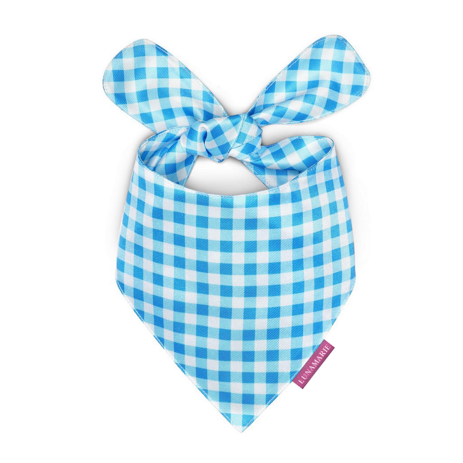 LunaMarie - Luxury Pet Birthday Bandanas -Premium & Silky Poly Fabric | 100% Handmade | Custom Shape Dual Layered (Blue Checkers, Small)