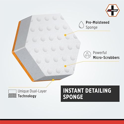 Miniatura 3 de AutoERASERS Esponja de detalle instantáneo, esponja de limpieza automática de doble cara prehumedecida de primera calidad con champú (paquete de 3)