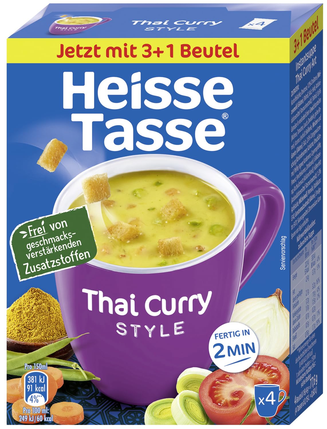 Heisse Tasse Thai-Curry mit Knusper-Croûtons 9er Pack (9 x 600 ml) – In nur 2 Minuten fertig – Der perfekte Suppen - Snack zum Entspannen