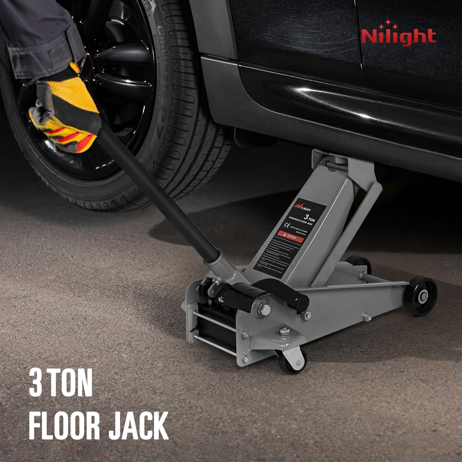 Nilight 3 Ton Floor Jack, Heavy-Duty Steel Car Service Jack with Quick Lift Pump, 5.31"-19.69" Lifting Range