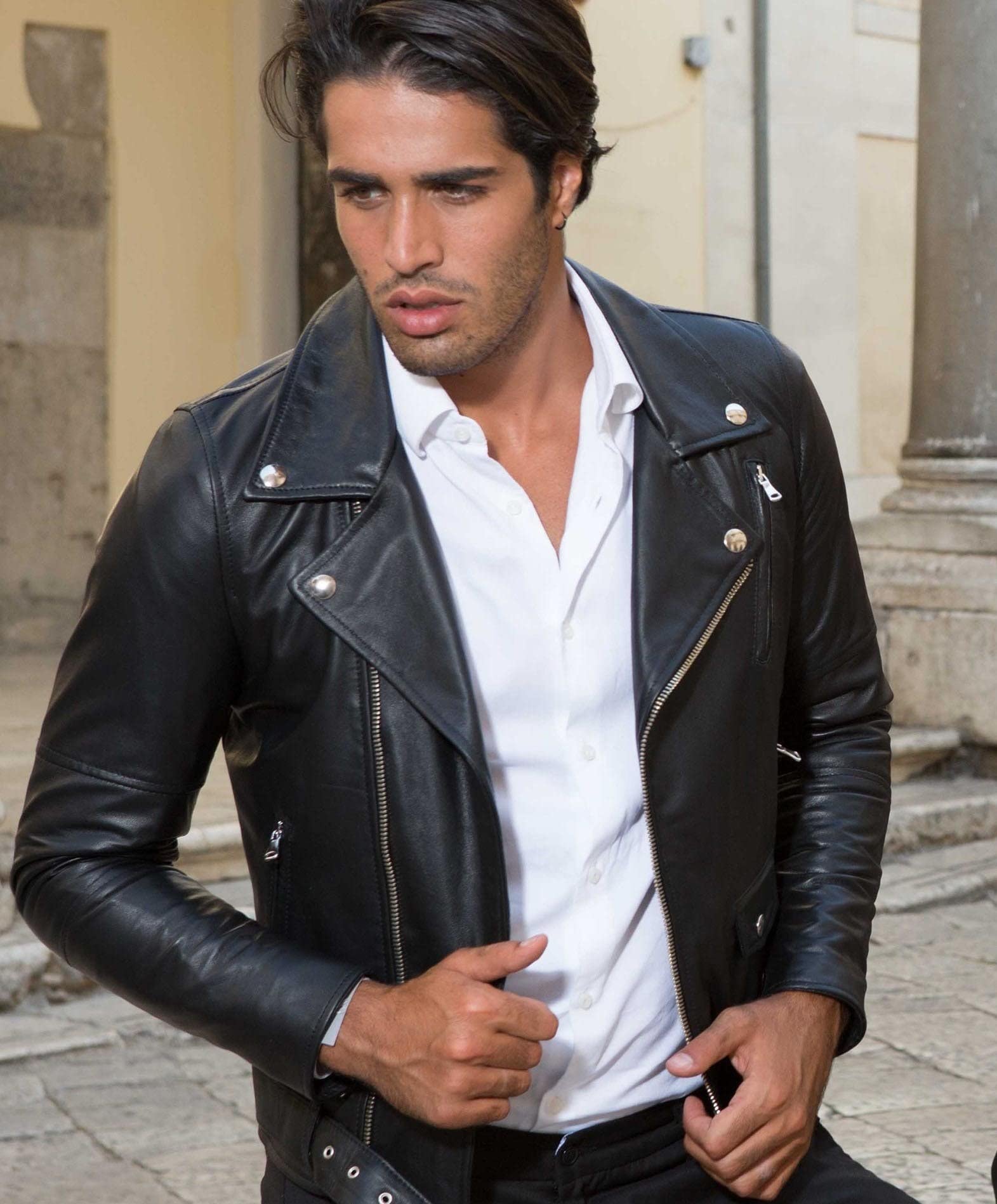 D'Arienzo Chiodo Pelle Nera Uomo Biker Motociclista Vera Pelle Made in Italy Chiodo