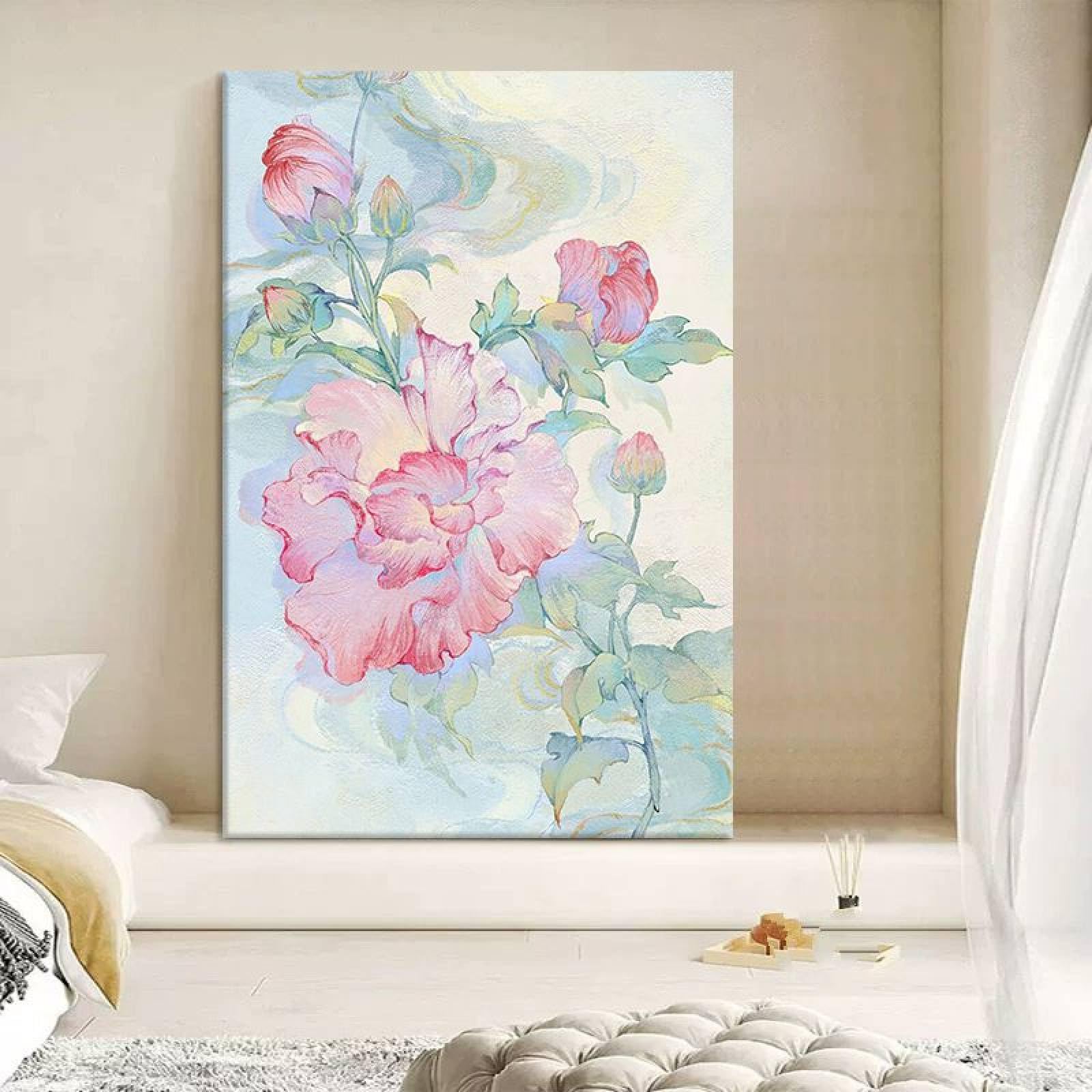 Peinture de fleurs roses abstraites pour créer un salon chic et chaleureux