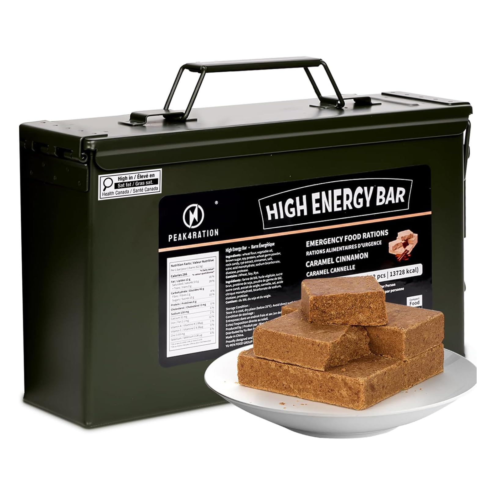 PEAK4RATION Barra de alta energía | Galletas de ración de emergencia - Canela caramelo, 3 kg (paquetes de 12 x 250 g) 13728 kcal | Galletas comprimidas de larga vida útil hasta 12 días de suministro