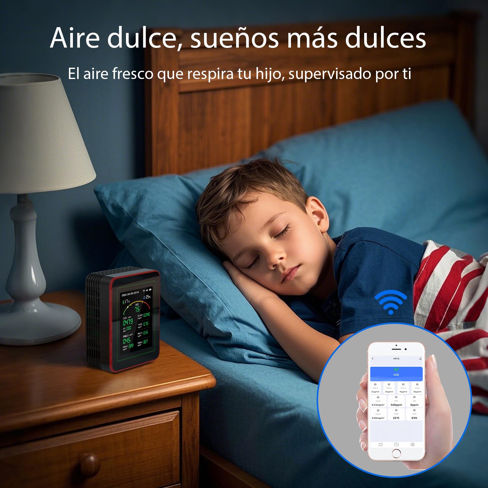Medidor de Calidad del Aire Interior 15 en 1 con App - 2 Chips Sensores Precisos de CO2,PM2.5/PM10,HCHO,TVOC | Alertas en Tiempo Real y Análisis para la Salud | Fácil Lectura,Ideal para Hogar,Oficina