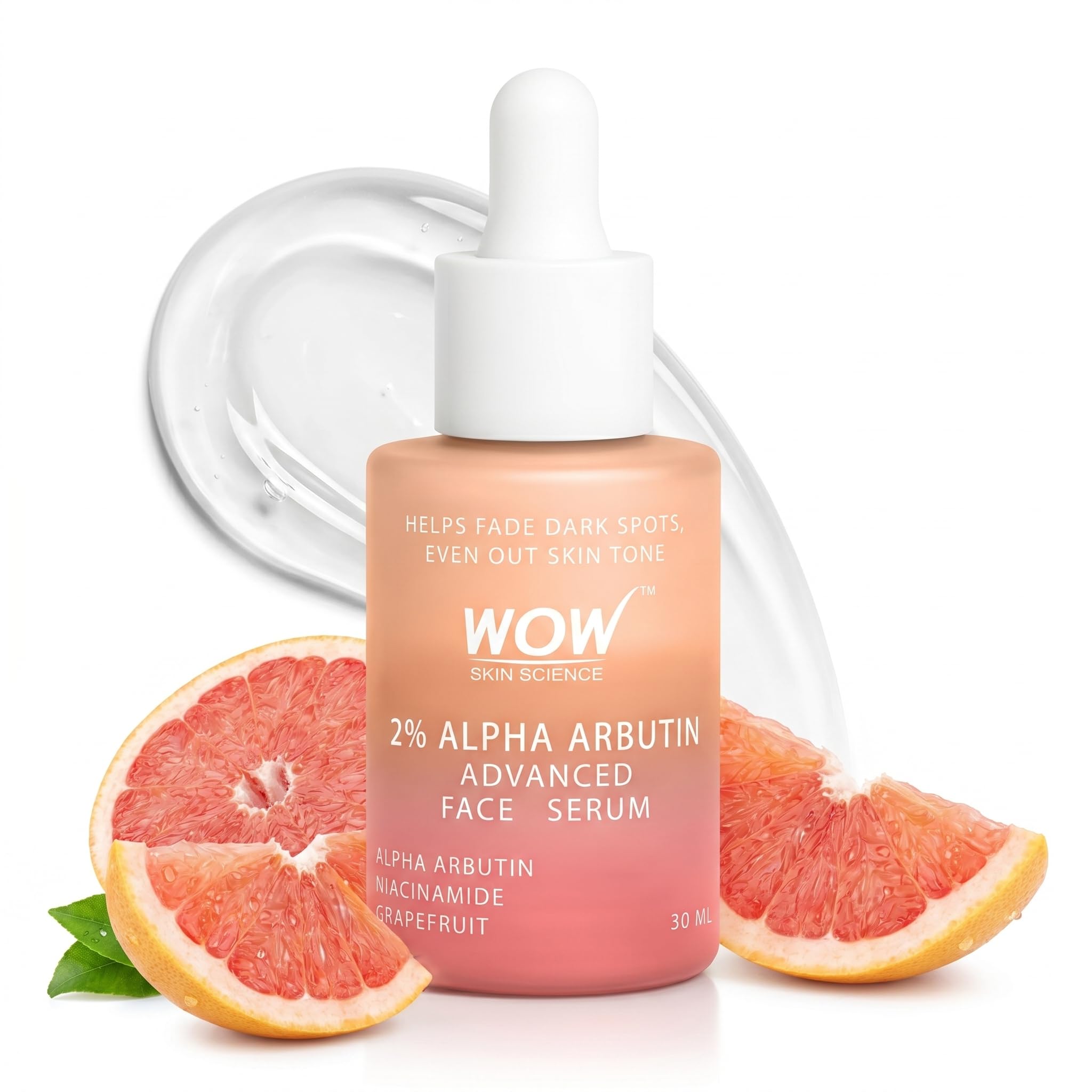WOW Skin Science 2% Alpha Arbutin Advanced Face Serum | Dark Spot Corrector with 5% Niacinamide & Grapefruit | Fades Hyperpigmentation, Evens Skin Tone, Brightening Serum for Sensitive Skin | 30 ml