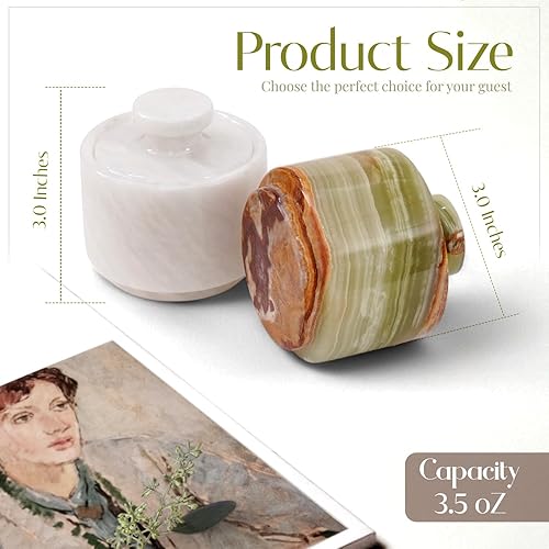 Miniatura 37 de MARBLOUS KRAFTS Salero de Mármol 3" Cebra Negra y Verona Cuenco de Sal Escamosa y Pimienta con Tapa, Almacenamiento para el Hogar y Recipientes