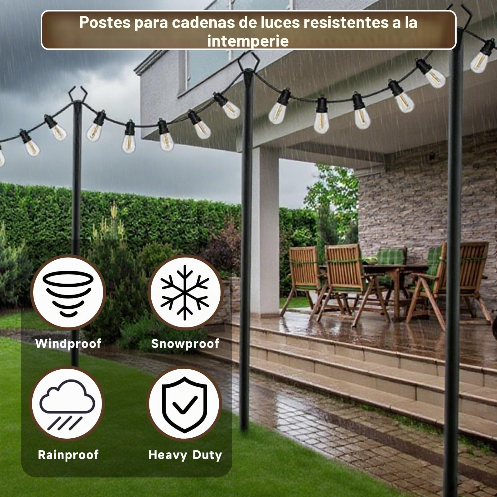 2 Piezas Postes de Luces de Cadena, Postes Metálicos de 3m para Luces de Cadena de Exterior, Soporte de Iluminación Resistente para Exteriores, Patios, Jardines, Fiestas y Decoración Navideña