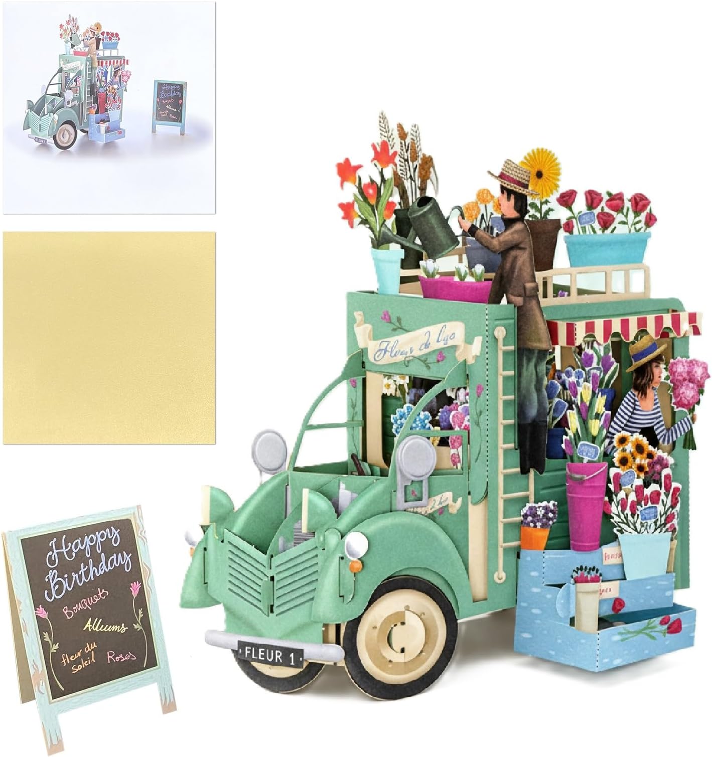 3D Pop Up Happy Birthday Card Handmade Float Pattern Card, Flowers Cart Greeting Card, Folded Happy Birthday Greeting Card with Envelope for Women, Men, Family, Friend, Girl, Boy